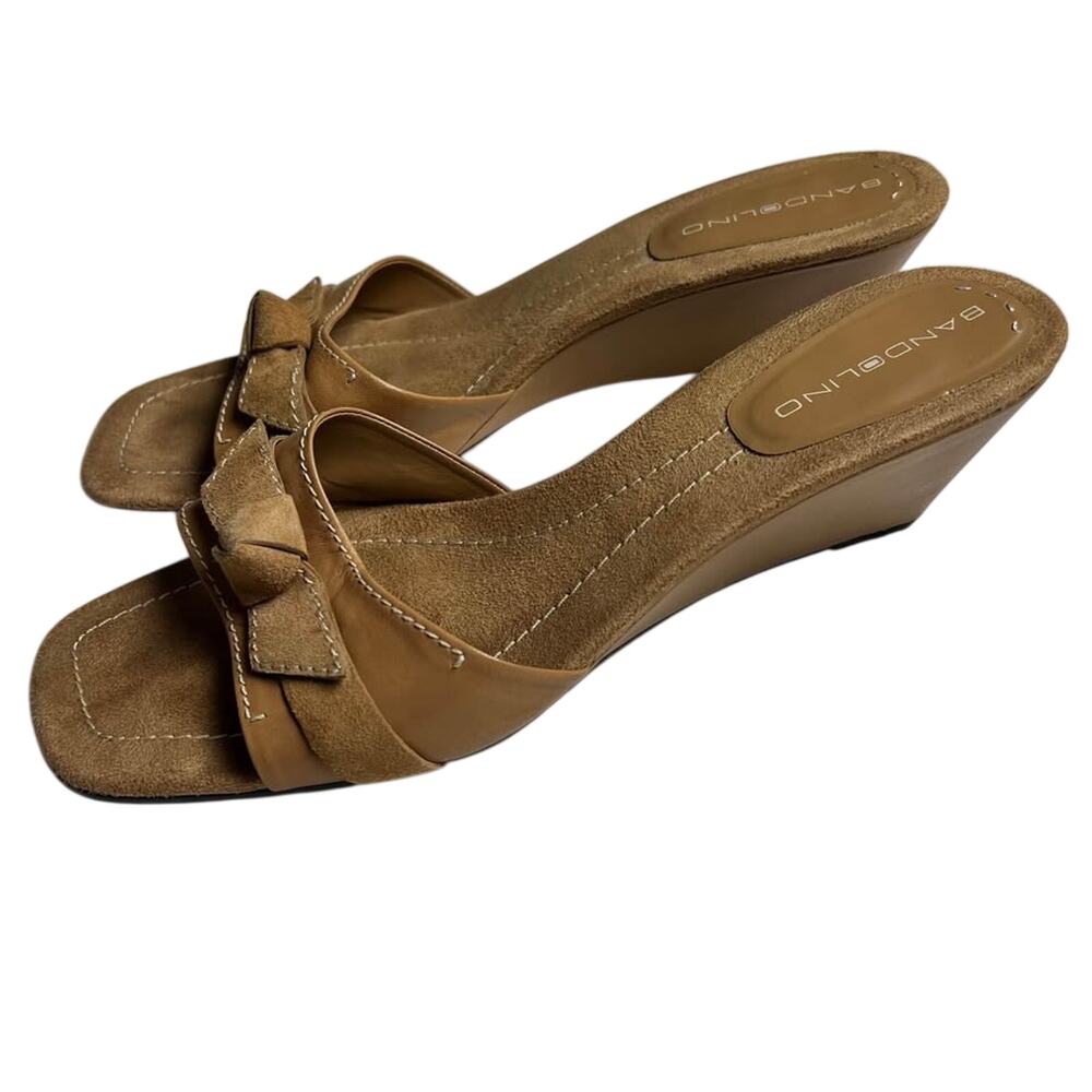 BANDOLINO Kanessa Golden Caramel Suede & Leather Wedge Slide Sandals 9.5M